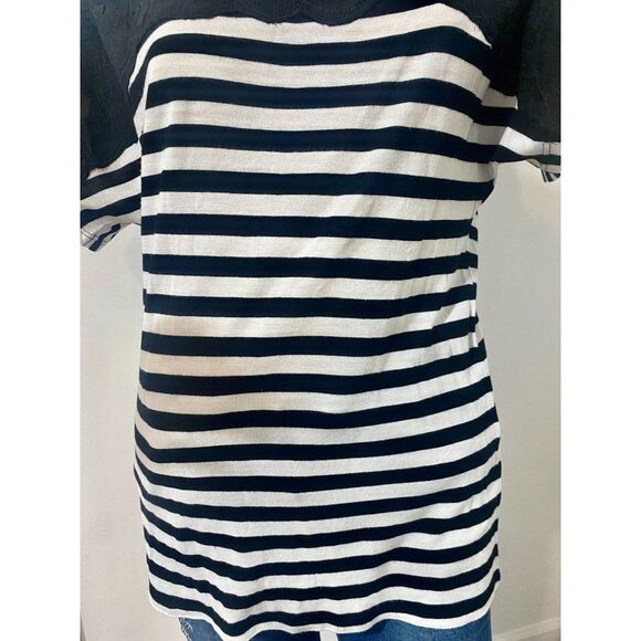 NWT Chico's T-shirt top Epic Stripe black/white solid cotton, Size 0, round neck - Picture 7 of 13